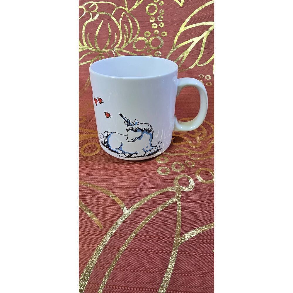 Vintage Unicorn Hearts Ceramic Mug Russ Berrie Fantasy Unicorn Love Cup